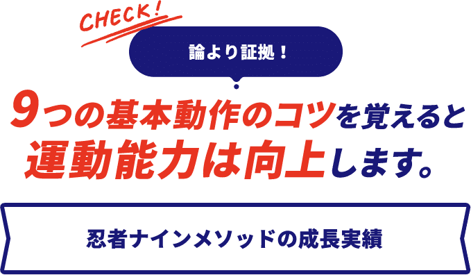 論より証拠!9つの基本動作のコツを覚えると運動能力は向上します。 忍者ナインメソッドの成長実績
