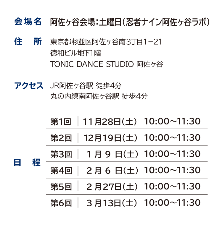 阿佐ヶ谷会場：土曜日詳細