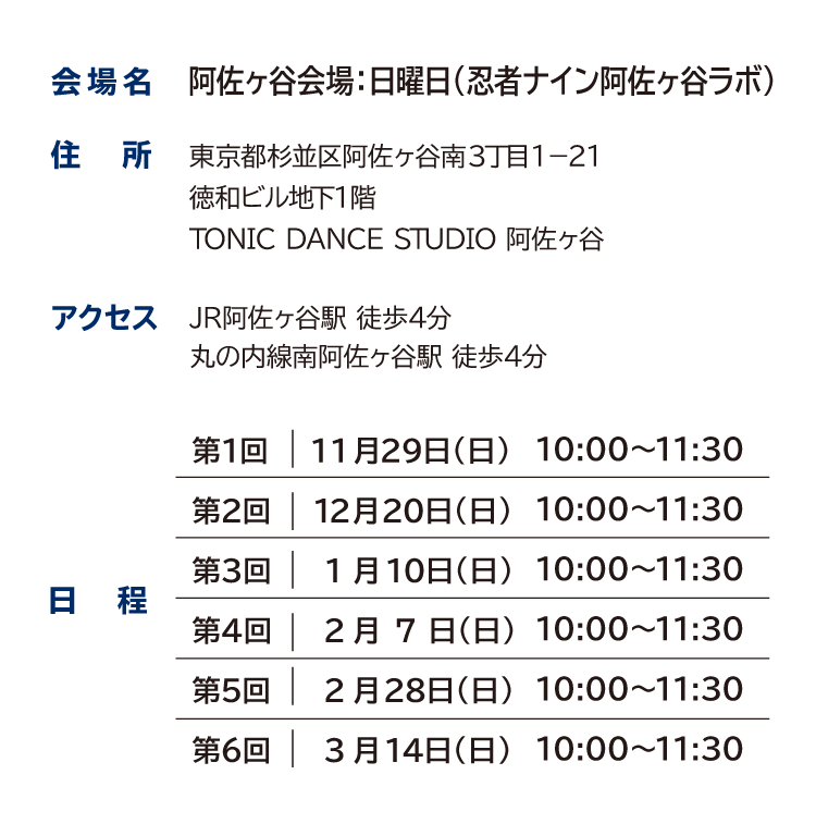 阿佐ヶ谷会場：日曜日詳細